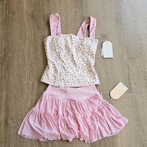 Blogilates Floral Tiny Bows Corset Tank and Pink Ballerina Skort Set Size XS